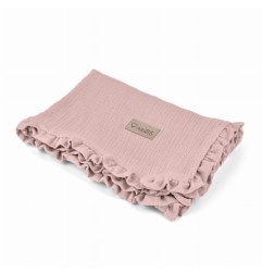 ALBERO MIO Kocyk dla niemowlaka z falbanką róż muślinowy