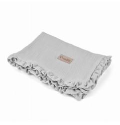 ALBERO MIO Kocyk dla niemowlaka z falbanką popiel muślinowy