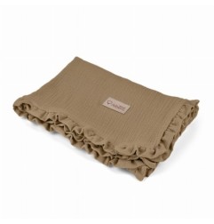 ALBERO MIO Kocyk dla niemowlaka z falbanką karmel muślinowy