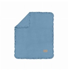 ALBERO MIO Kocyk dla niemowlaka z falbanką niebieski muślinowy