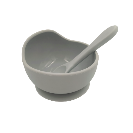 BABY 01138 Miska silikonowa z przyssawką i łyżeczką Grey