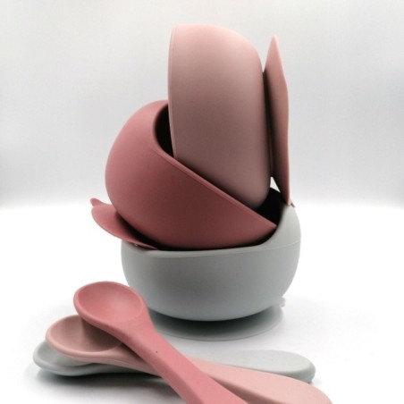 BABY 01138 Miska silikonowa z przyssawką i łyżeczką Grey