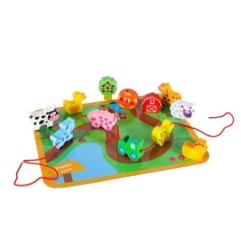 Klocki drewniane do nawlekania tablica plansza farma zwierzęta