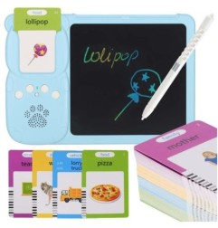 Nauka języka angielskiego czytnik kart do nauki słówek fiszki znikopis niebieski