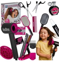 Zestaw fryzjerski dla dzieci suszarka prostownica światło dźwięk 19 elementów