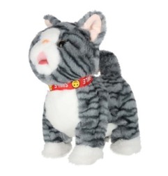 Kotek interaktywny na smyczy miauczy chodzi rusza ogonem szary