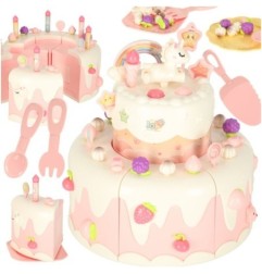 Tort urodzinowy piętrowy do krojenia na rzepy muzyka światła kuchnia 16 elementów różowy