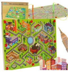 Gra labirynt magnetyczna planszowa drewniana do podróży duże miasto 2 graczy