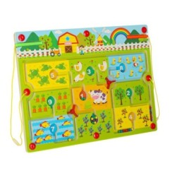 Gra labirynt magnetyczna planszowa drewniana do podróży farma 2 graczy