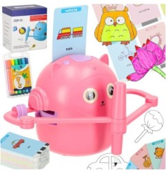 Robot edukacyjny interaktywny nauka rysowania pisania zestaw fiszki mazaki różowy