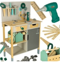 Warsztat drewniany LULILO Fikso zestaw małego majsterkowicza z narzędziami piła wkrętarka dźwięki 86cm