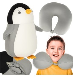 Poduszka podróżna 2w1 rogal pod kark do samochodu samolotu maskotka pingwin
