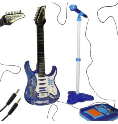 Gitara elektryczna rockowa ze wzmacniaczem mikrofonem dla dzieci niebieska