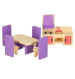 Mebelki do domku dla lalek drewniane fioletowe