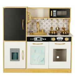 Kuchnia dla dzieci drewniana LULILO ORO z lodówką tablicą kredową złota