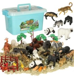 Figurki zwierząt zwierzęta zoo safari farma akcesoria skrzynka 59 el.