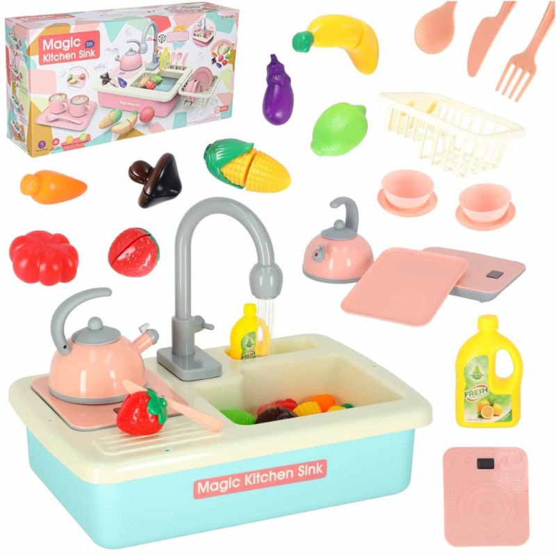 Zlewozmywak zlew do mycia naczyń dla dzieci z akcesoriami leci woda niebieski