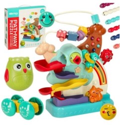 Zabawka interaktywna Montessori tor kulkowy gra magnetyczna wielofunkcyjna sówka 5w1 Bibi-inn