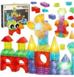 Klocki magnetyczne konstrukcyjne świecące elementy figury 3D 134 el.