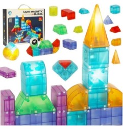 Klocki magnetyczne konstrukcyjne świecące elementy figury 3D 64 el.