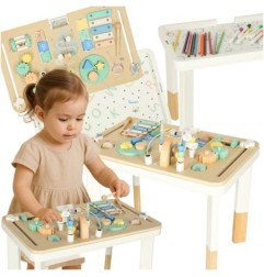 Tablica manipulacyjna LULILO LUDO stolik drewniany sensoryczny 2w1 miętowy