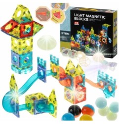 Klocki magnetyczne marble tor kulkowy świecący 75 elementów