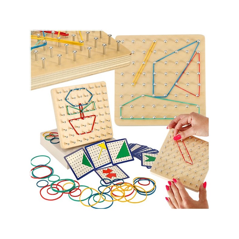 Geoboard geoplan drewniana układanka tworzenie kształtów z gumek