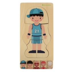 Puzzle drewniane warstwowe budowa ciała montessori chłopiec