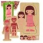 Puzzle drewniane warstwowe budowa ciała montessori dziewczynka