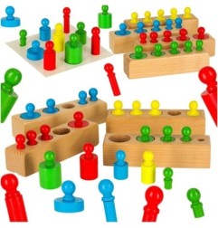 Odważniki cylindry drewniane gra układanka montessori kolorowe