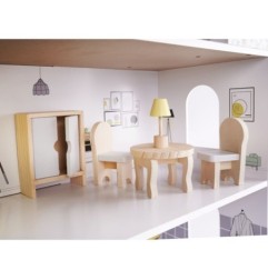 Domek dla lalek drewniany mebelki 70cm szary