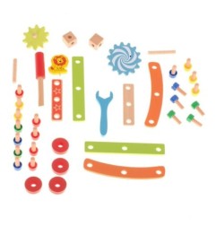 Warsztat krzesło edukacyjne klocki drewniane zestaw konstrukcyjny 49el.