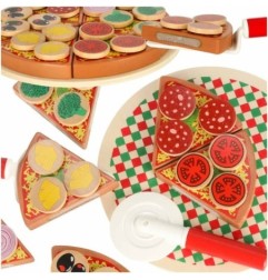 Pizza drewniany zestaw do zabawy na rzep  akcesoria łopatka nóż talerz nauka krojenia 20cm