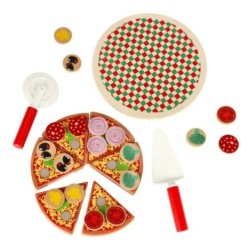 Pizza drewniany zestaw do zabawy na rzep  akcesoria łopatka nóż talerz nauka krojenia 20cm